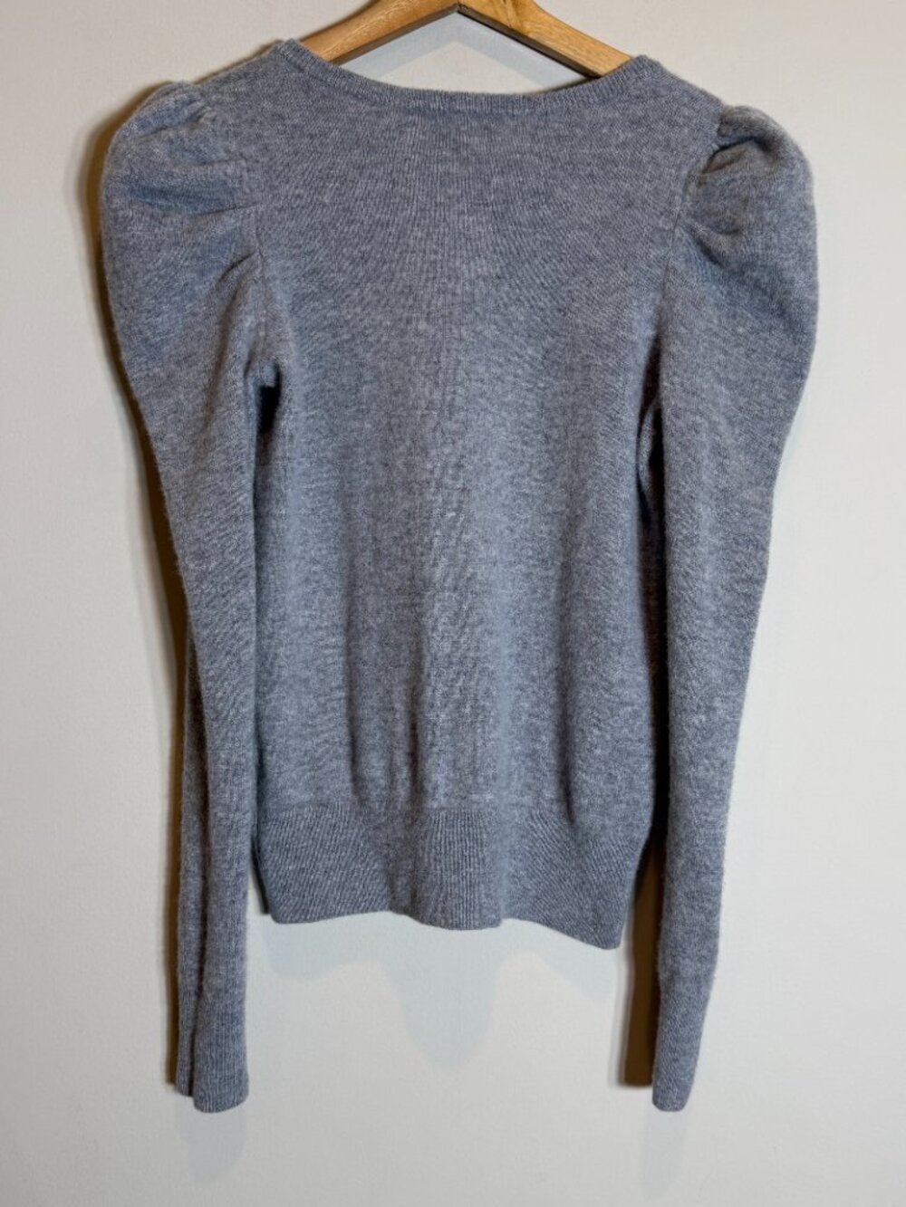 Rebecca Minkoff Janine Wool Puff Sleeve V-Neck Sweater Pullover Women's XS Gray - Picture 11 of 15